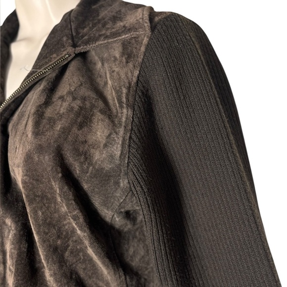 FABIO brown genuine leather with sweater sleeves jacket sz Medium vintage Y2K - Picture 4 of 17